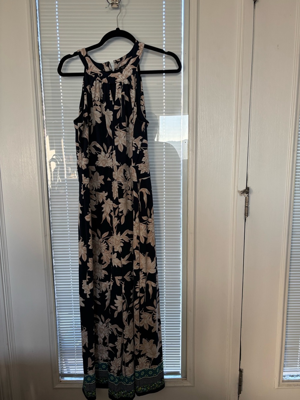 Roz & Ali Blue Jumpsuit with Cream Floral Print